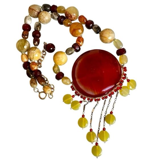 Carnelian & Stone Fringe Statement Necklace - Picture 10 of 12
